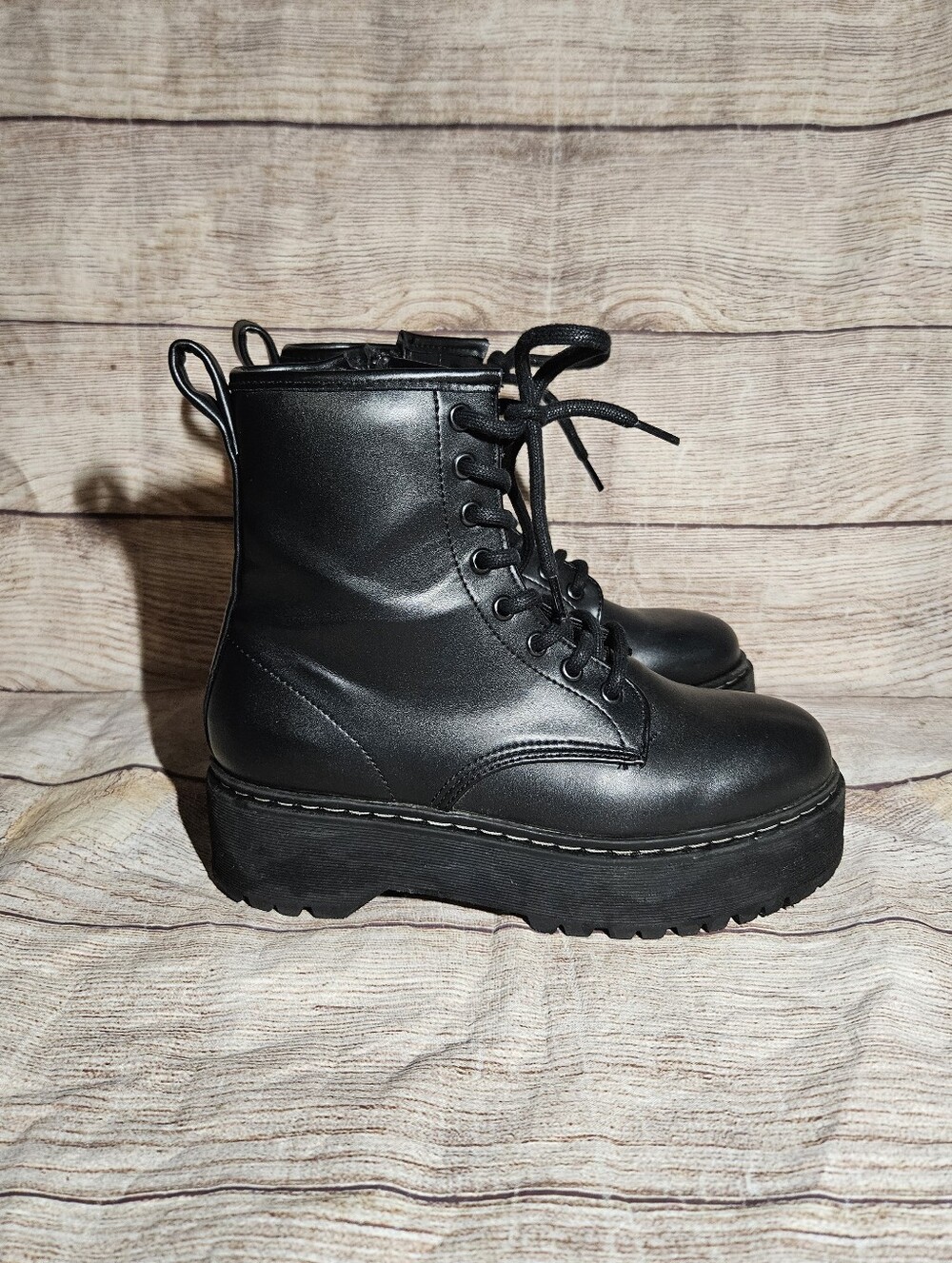 Steve Madden Betty Black Lace Up Platform Combat Boots